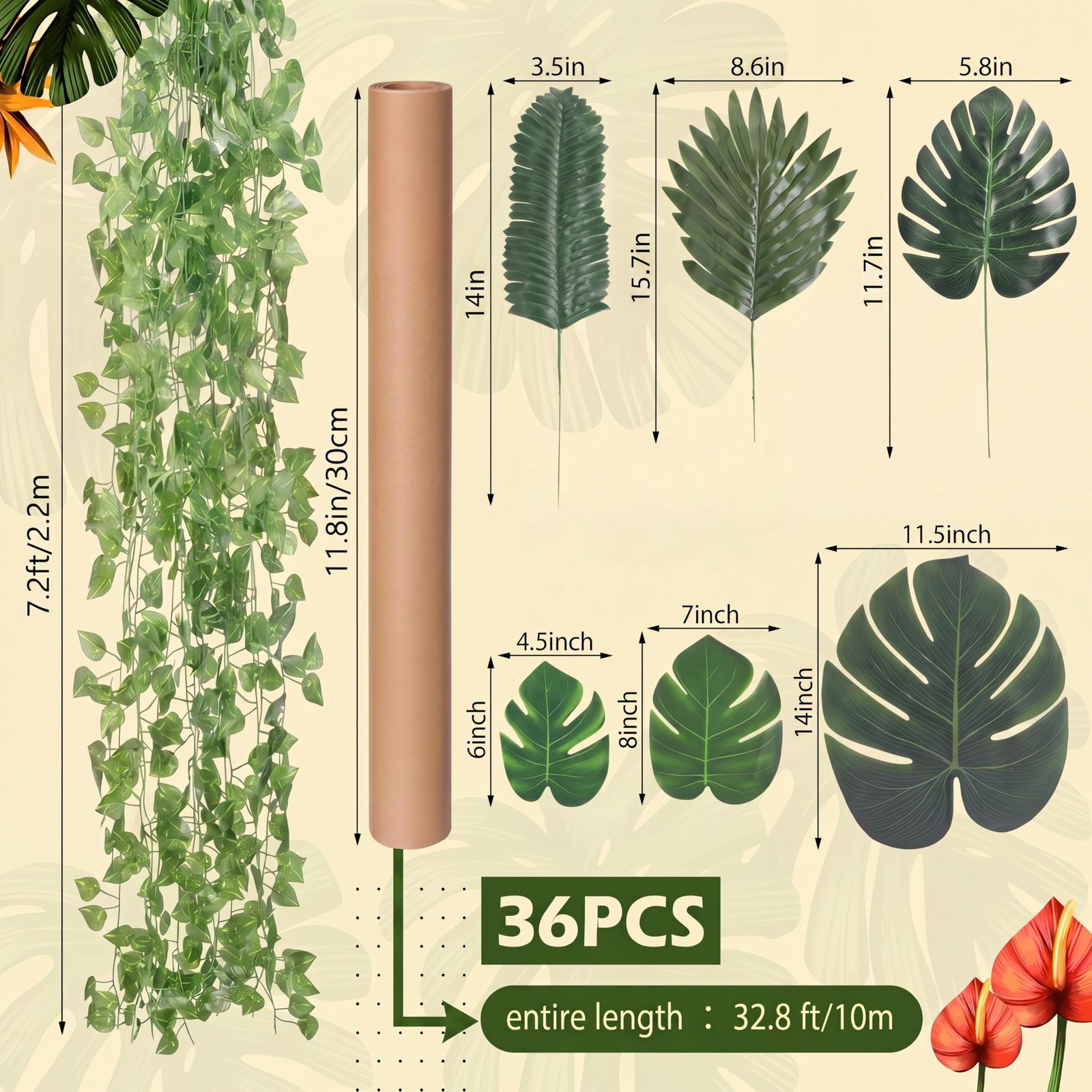 61 Pack Rainforest Decorations Luau Jungle Party Decors, 12 Tropical Birds Ho…
