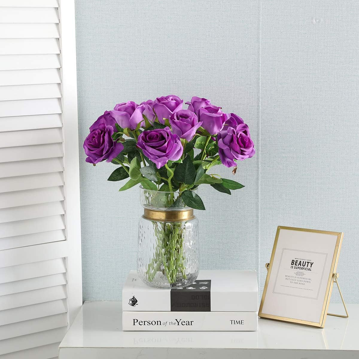 12PCS Artificial Silk Flowers Realistic Roses Bouquet Long Stem for Home Wedding