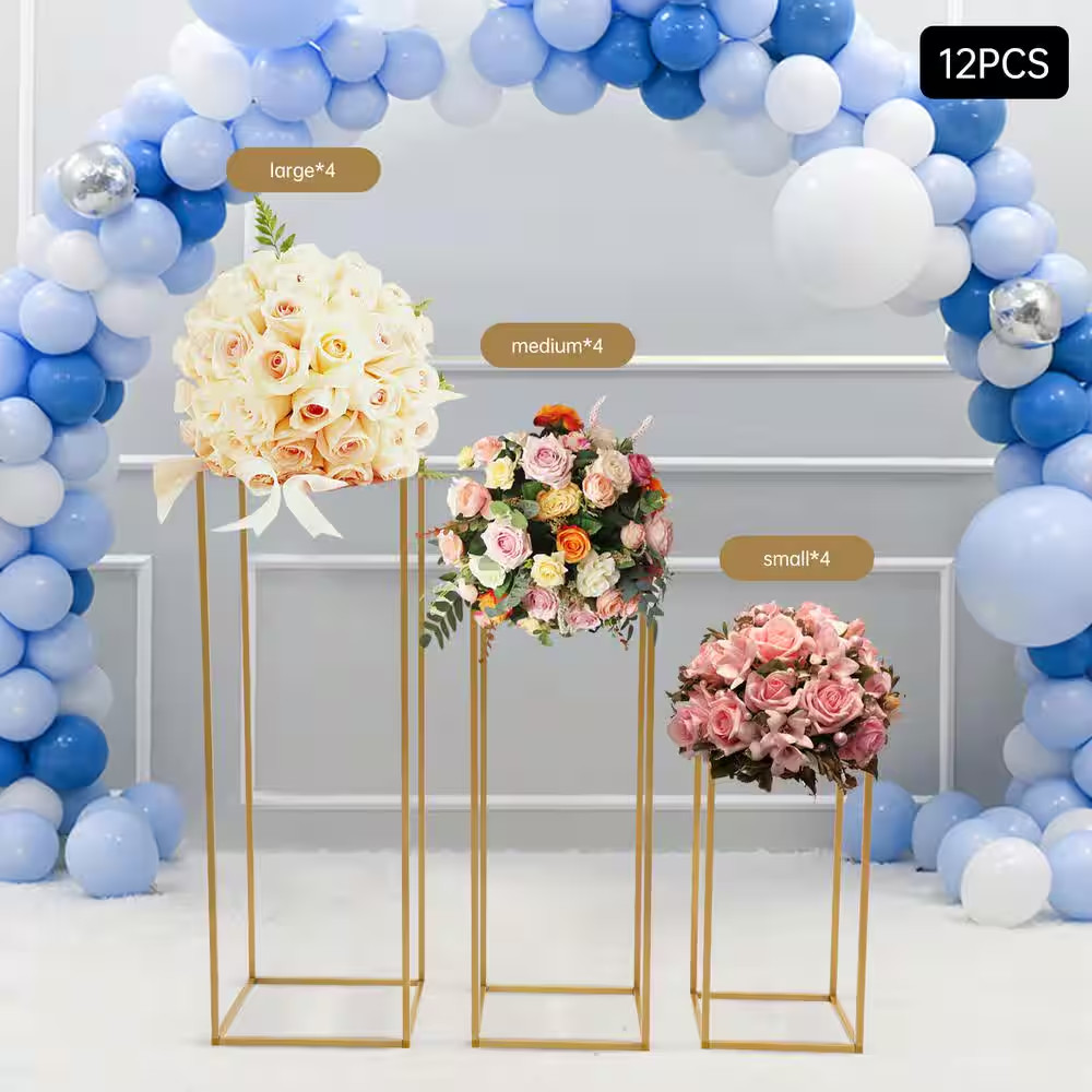 31.5 In. X 11 In. X 11 In. 3 Sizes 12 Pieces Outdoor Golden Metal Wedding Flower