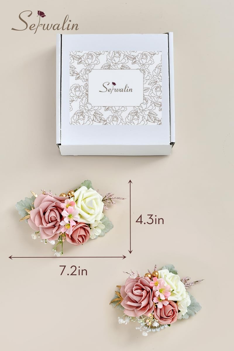 2 PCS Dusty Pink Wrist Corsage Boutonniere Set 67 Inch Wedding Prom Suit