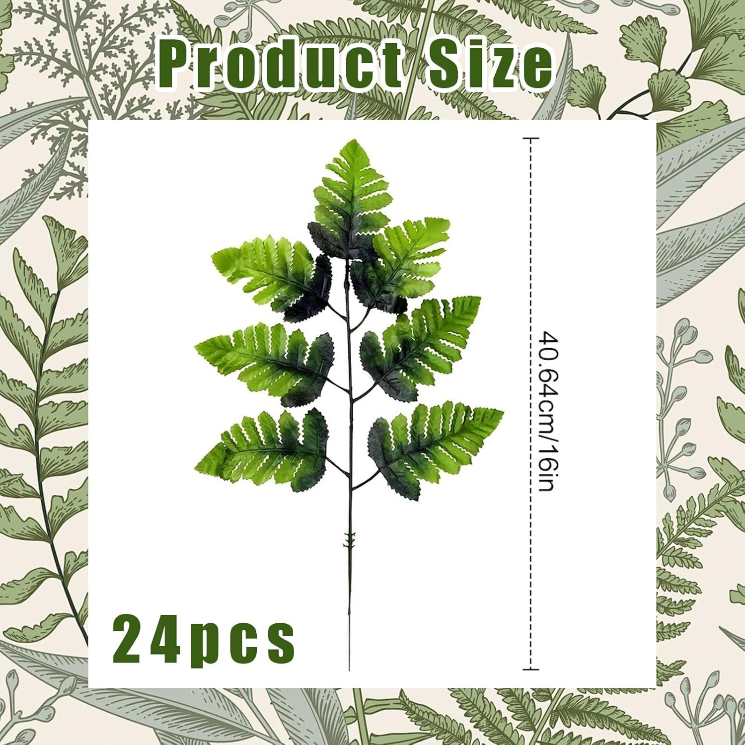24PCS Artificial Silk Fern Leaves (16-Inch) Realistic Leather Leaf Fronds for We
