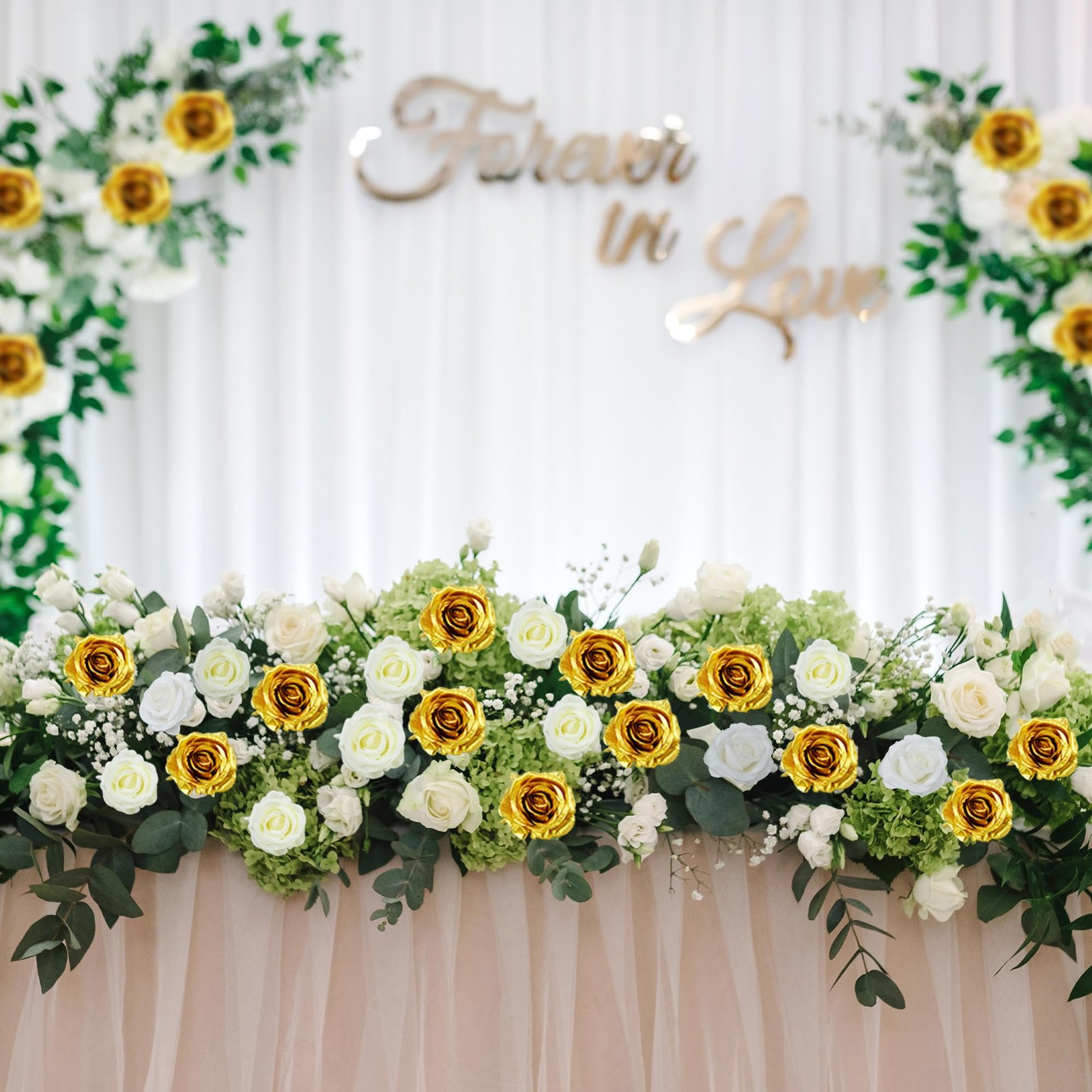 10 Pcs Gold Rose Artificial Flower, Faux Silk Flowers With Long Stems, Fake R…