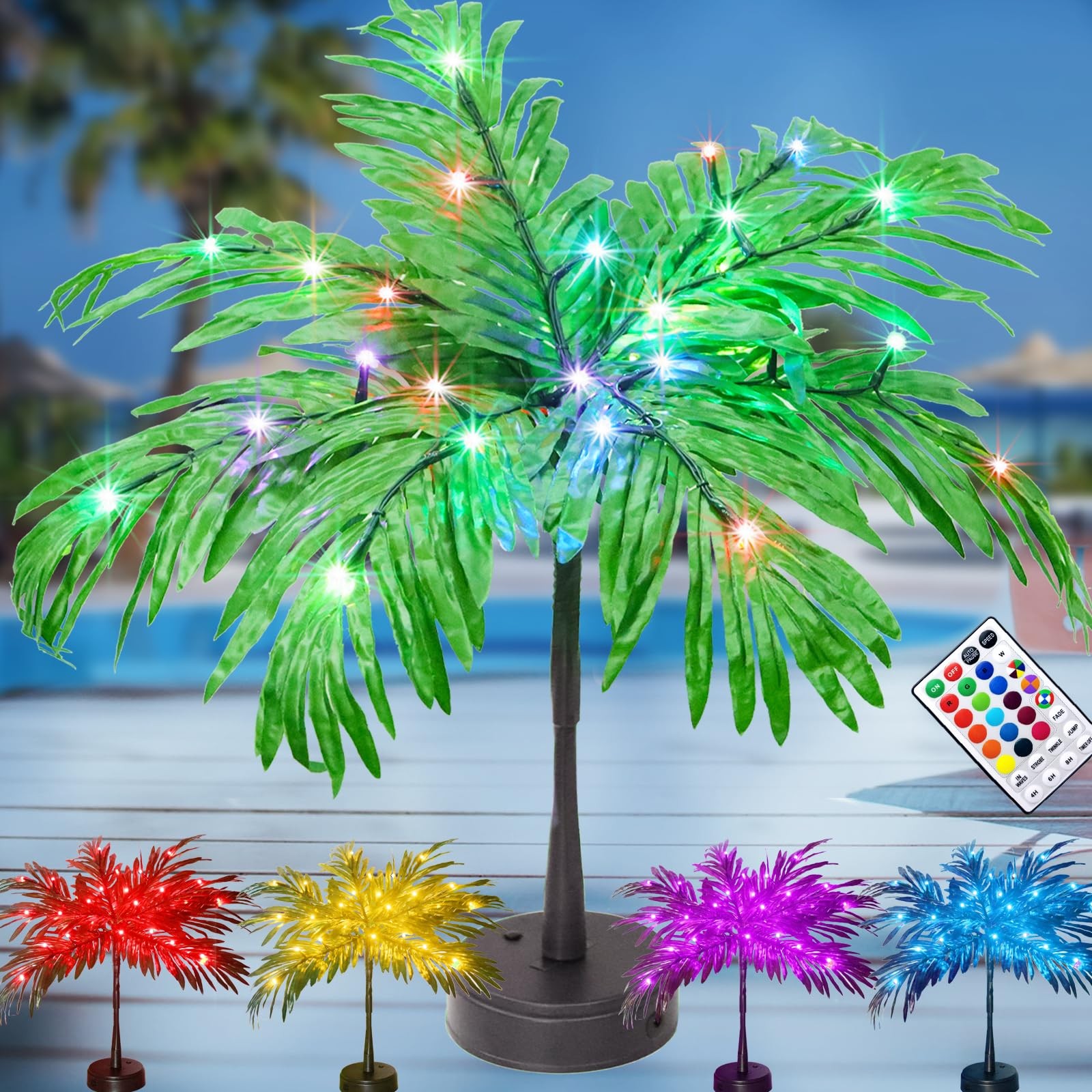 28 Colors Changing Light Up Palm Tree Table Decor, 1ft 1in, Color
