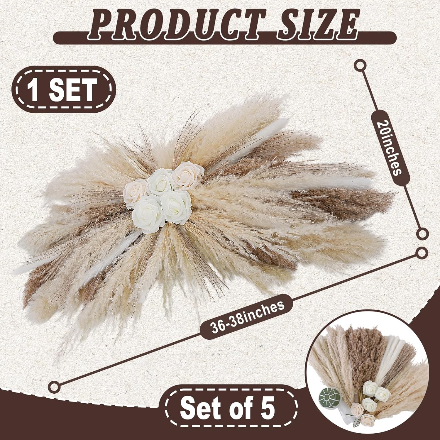 36-38″ Large Pampas Grass Wall Decor DIY Artificial Roses & Natural Dried Boho