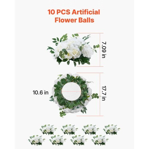 Flower Balls Arrangement Bouquet 10 PCS, 17.7-Inch Diameter Artificial Flower Ba