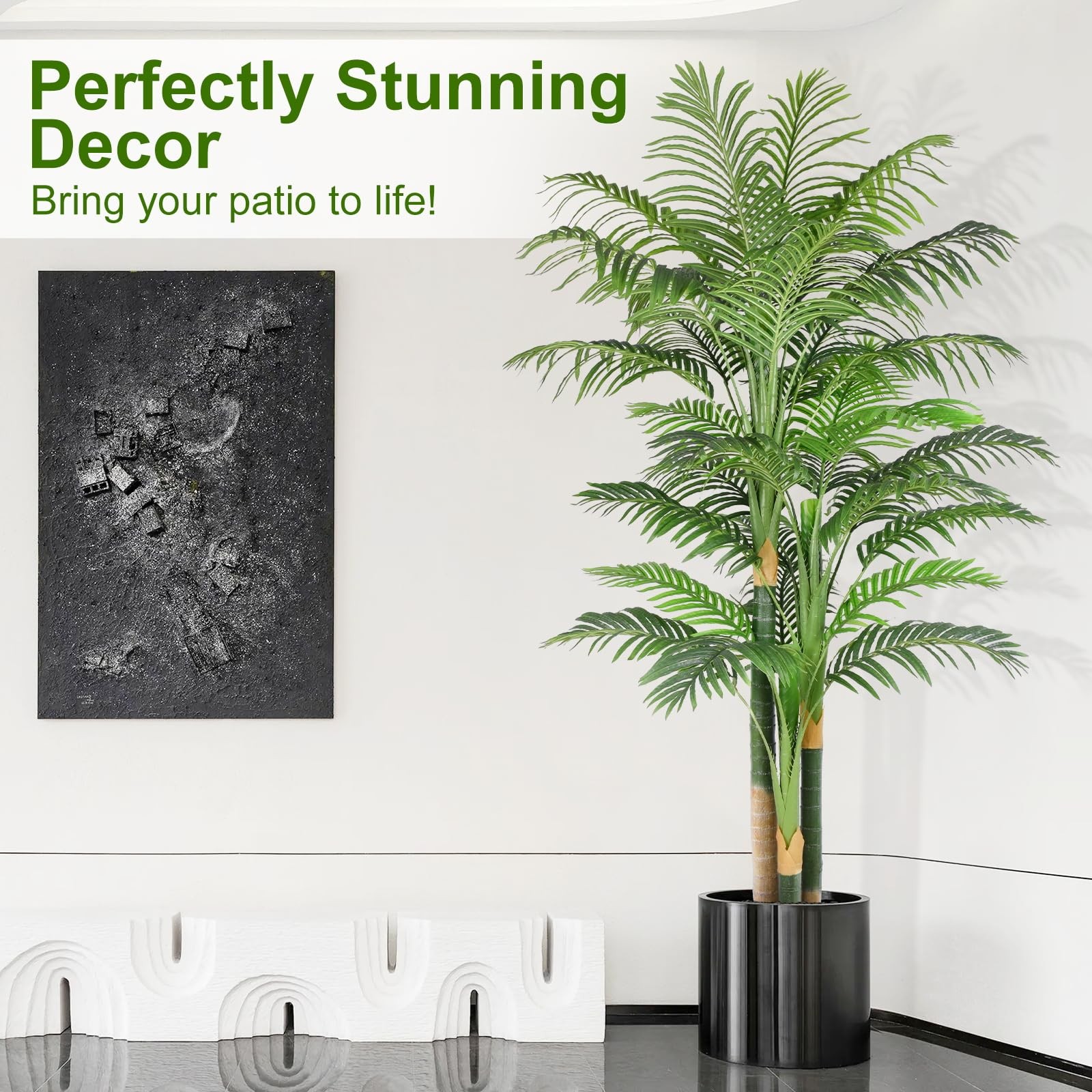 7ft Tall Triple Golden Cane Palm Artificial Tree Large Tropical Palm Tree UV …