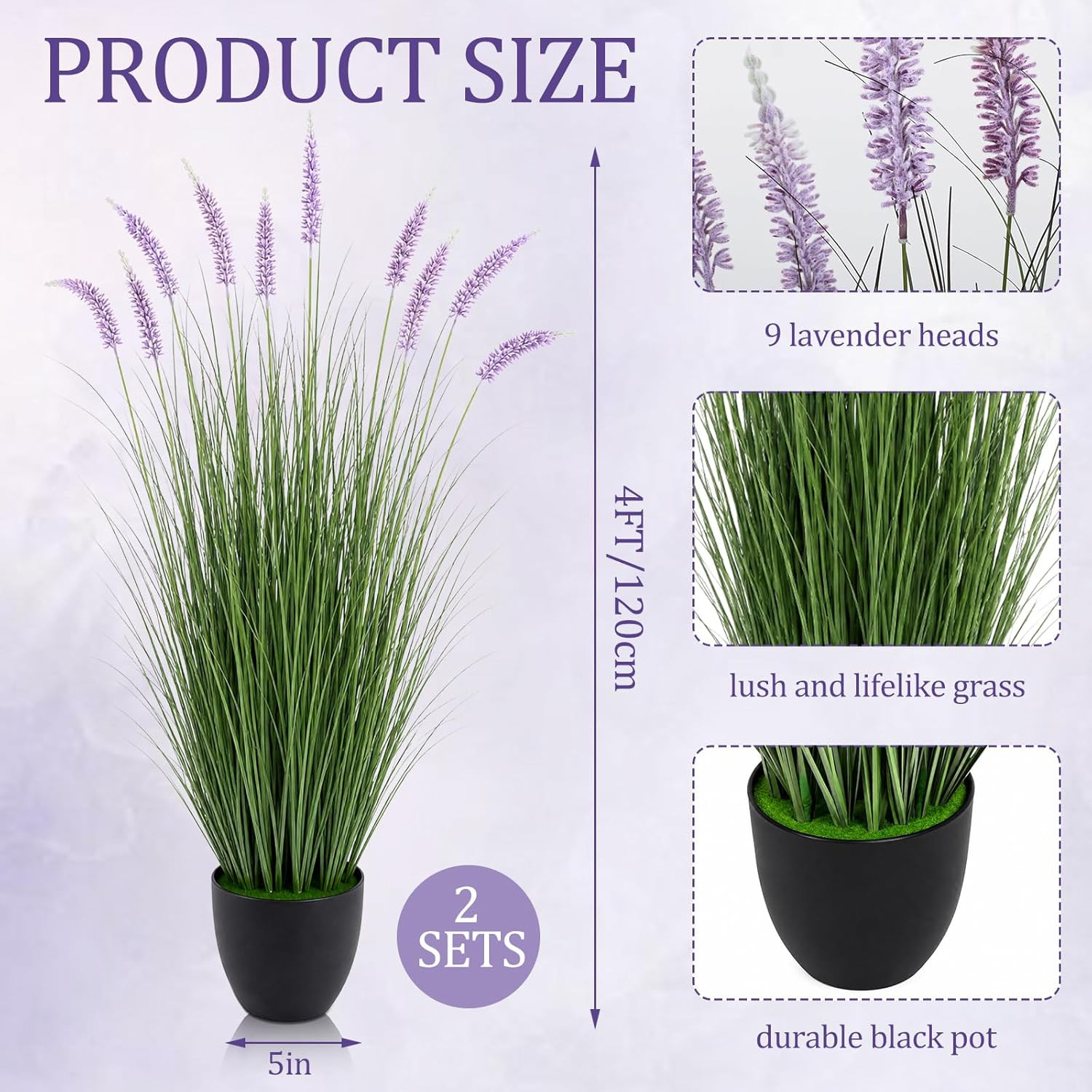2 Pieces Faux Plants Outdoor 4 Ft Tall Artificial Lavender Plant Potted Artifici