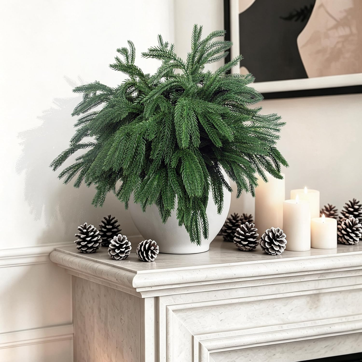 24 Pcs Artificial Norfolk Pine Branches, Faux Norfolk Pine Stems DIY Crafts Faux