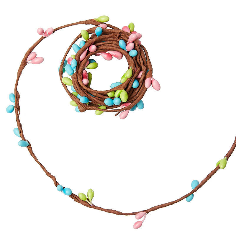 72 Feet of Springtime Single Vine Pink, Green and Aqua Pip Berry Garland