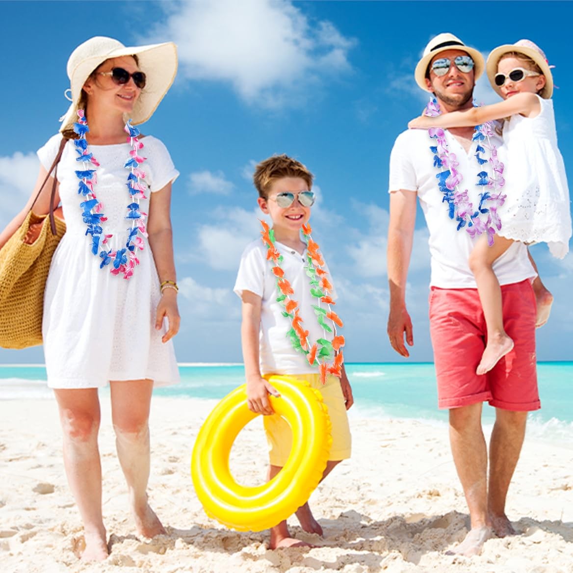 100 Pcs Hawaiian Leis Colorful Flower Necklace for Luau Party Favors Beach