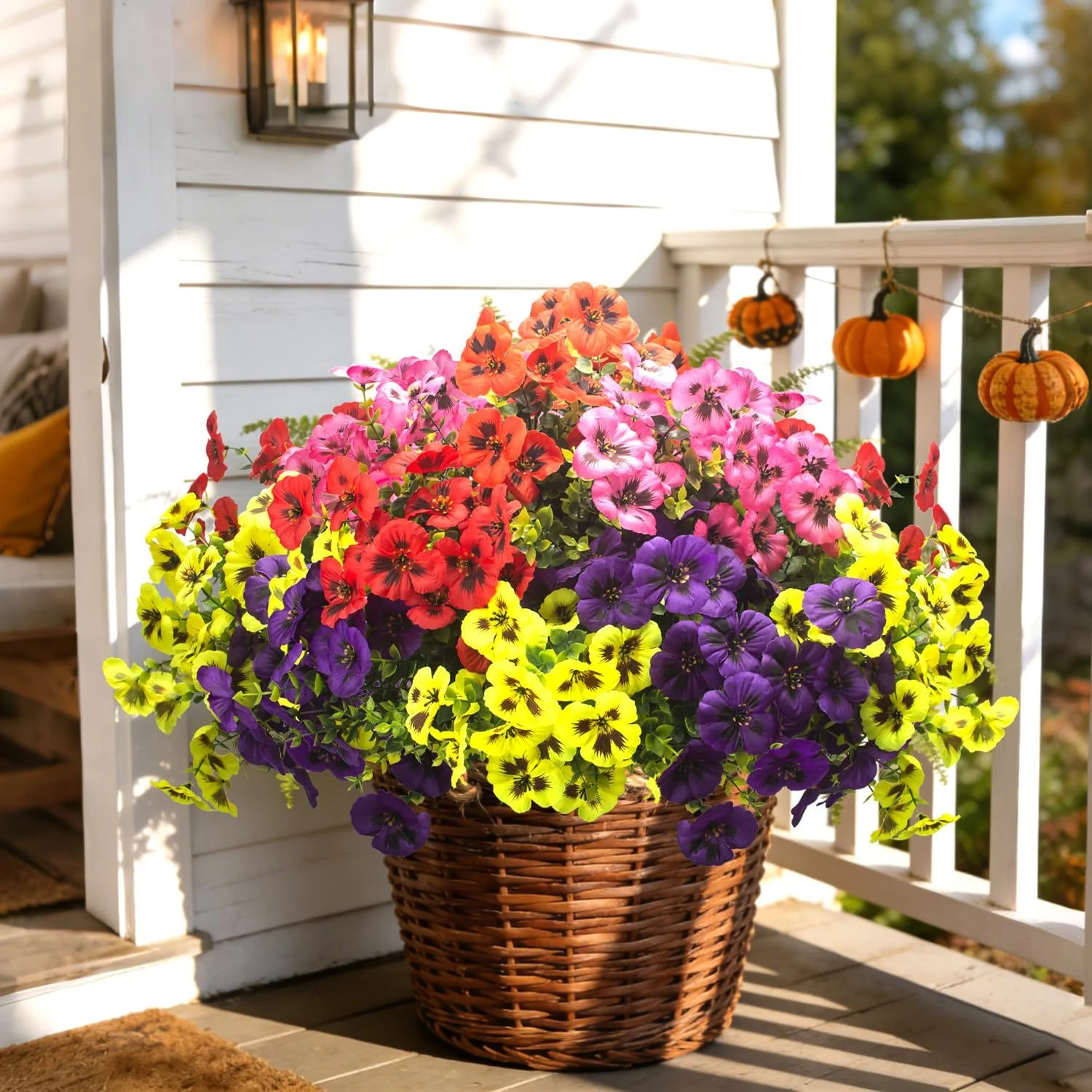 Grunyia 16 Pcs Artificial Pansy Flowers for Outdoors, UV Resistant Faux Silk Pan