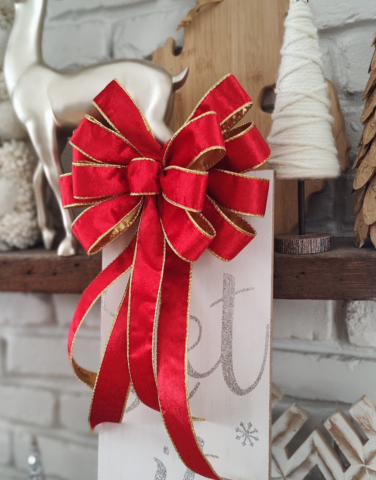 10×16 DeLUXE Red Velvet Bow, Wired Ribbon with Gold Lining