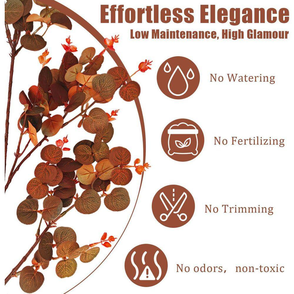 15 In. Fall Series 31 In. Orange Brown Artificial Eucalyptus Leaf Branch Stem fo