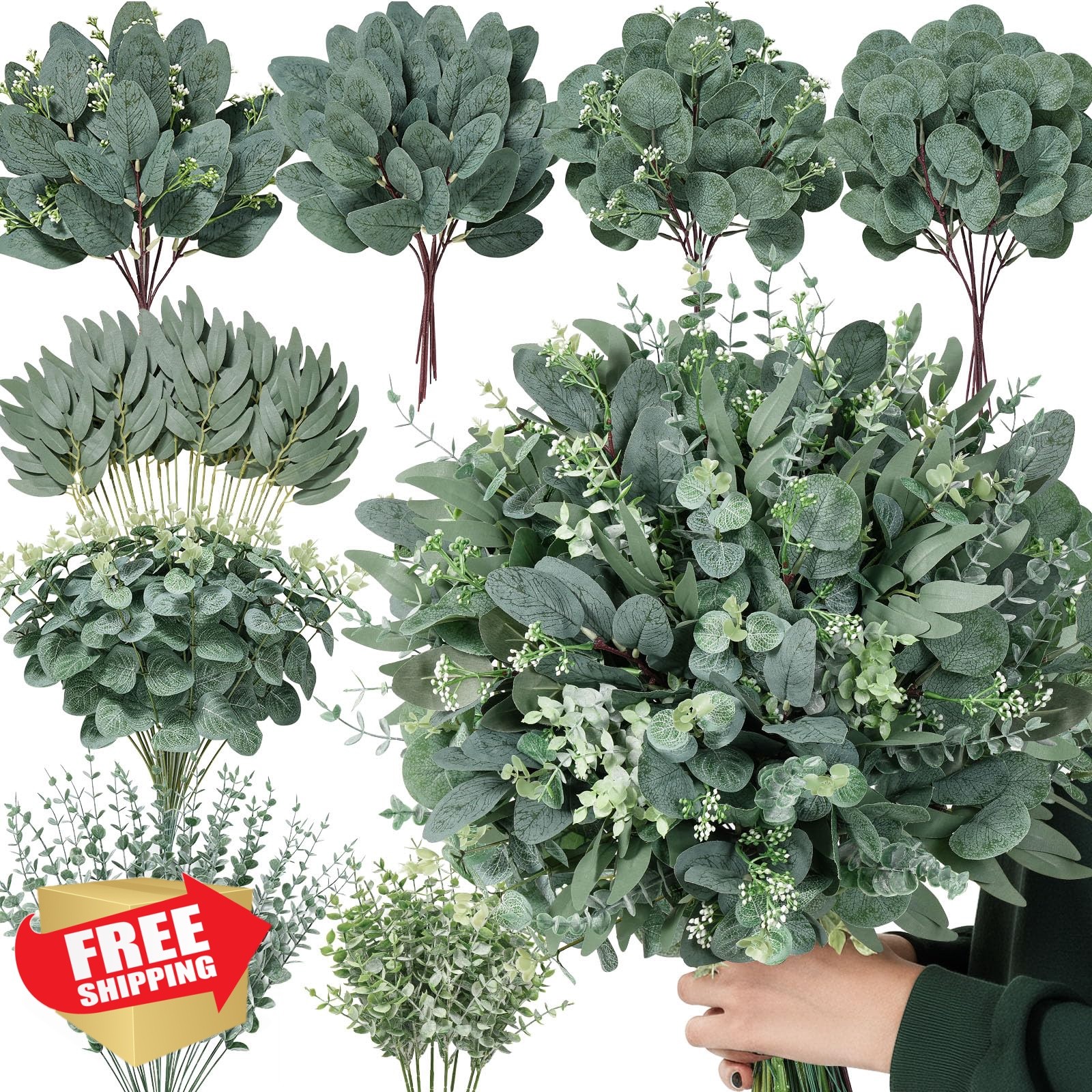 Serwalin 130 Pcs 8 Kinds Mixed Eucalyptus Stems Bulk,Artificial Greenery Silv…