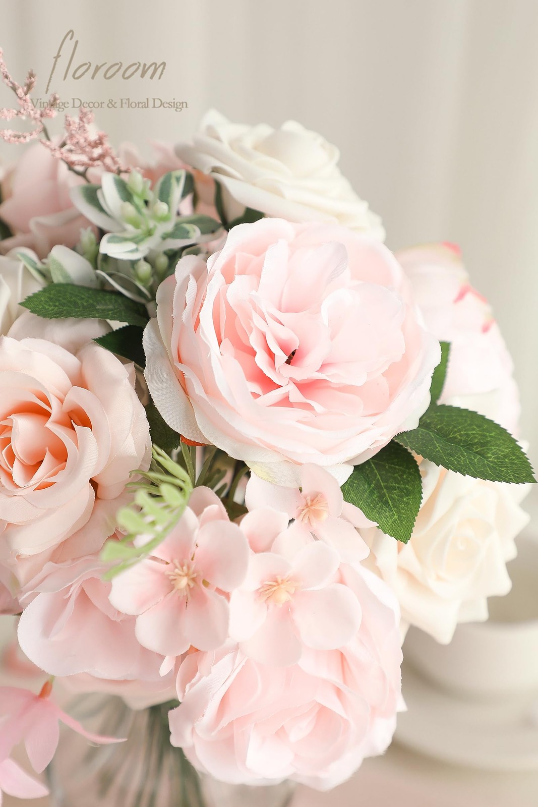 Cream Blush Artificial Flowers Fake Roses Peonies Combo Box Set Wedding DIY