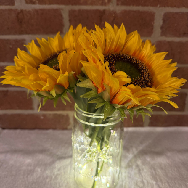Artificial Flower Arrangement 32oz Mason Jar LED Fall Rustic Home Floral Decor