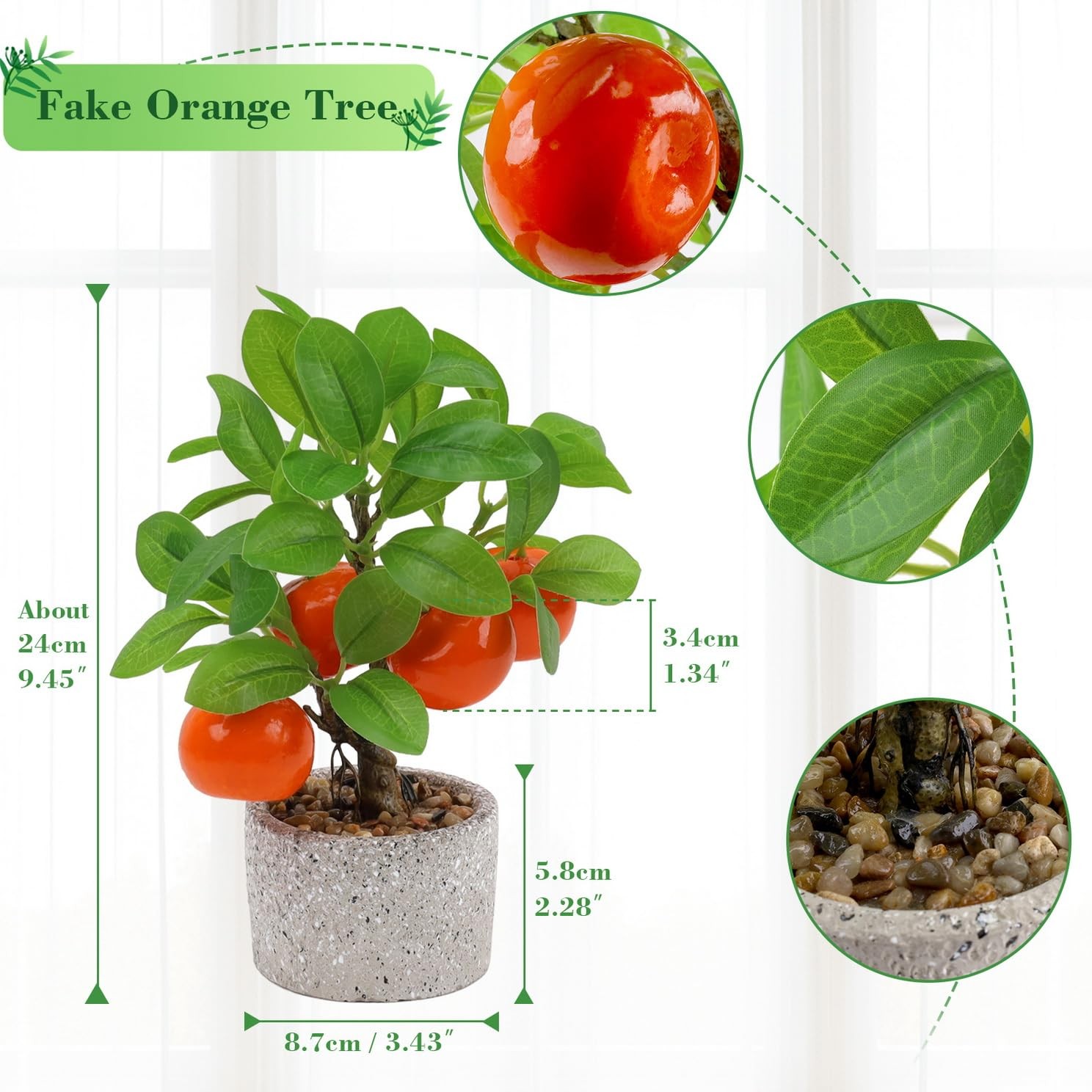 Artificial Orange Tree Potted Plants Faux Citrus Fruit Bonsai Greenery Decor