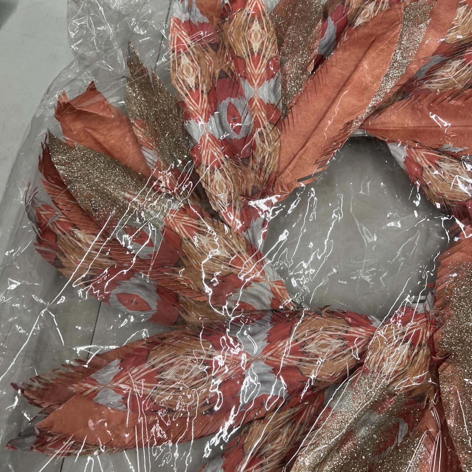 Lot Of 10 Dept 56 Coast Pacific Gold Watercolor Faux Feather Wreath Orange 24”