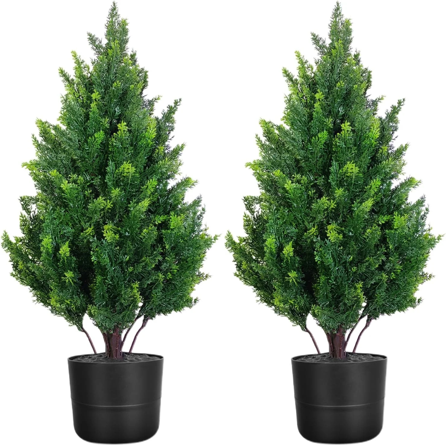 Set of 2 Artificial Cedar Topiary Trees, 27.6” Outdoor Faux Plants Pine Shrubs