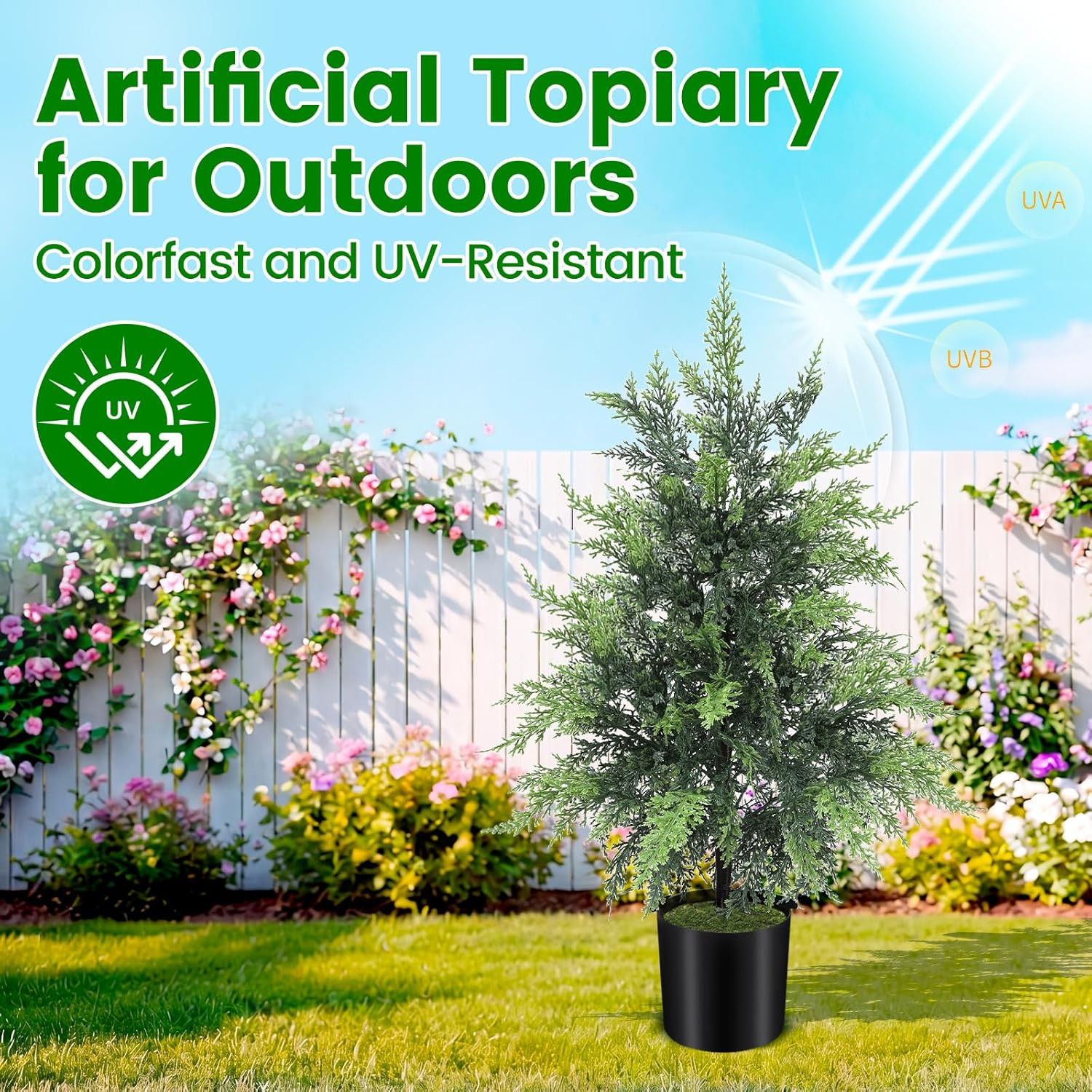 Realistic 2-Pack 2Ft Outdoor Faux Cedar Trees with Pot – UV Resistant Decor