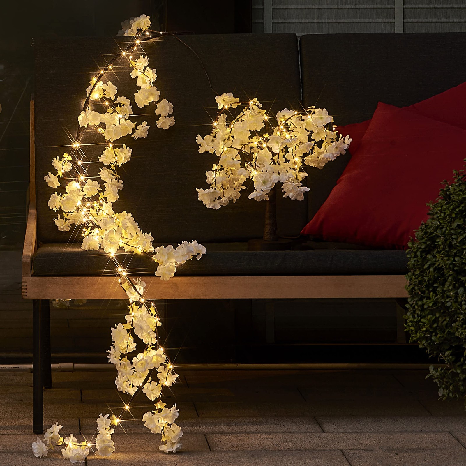 Lighted White Cherry Blossom Artificial Bonsai Tree 18Inch 40 LED USB Timer