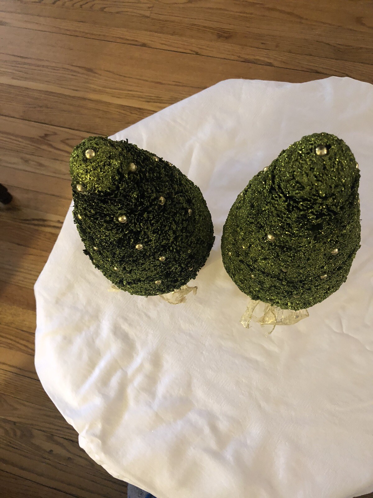 Pair vintage Conical dried synthetic Topiary trees. 16” Tall