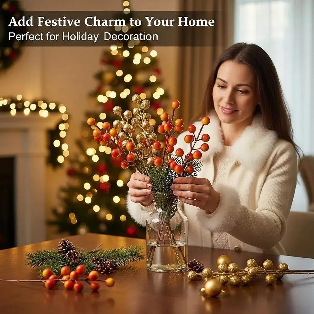 28 Pcs Christmas Artificial Berry Stems Branches, Reusable Colorful Berries B…