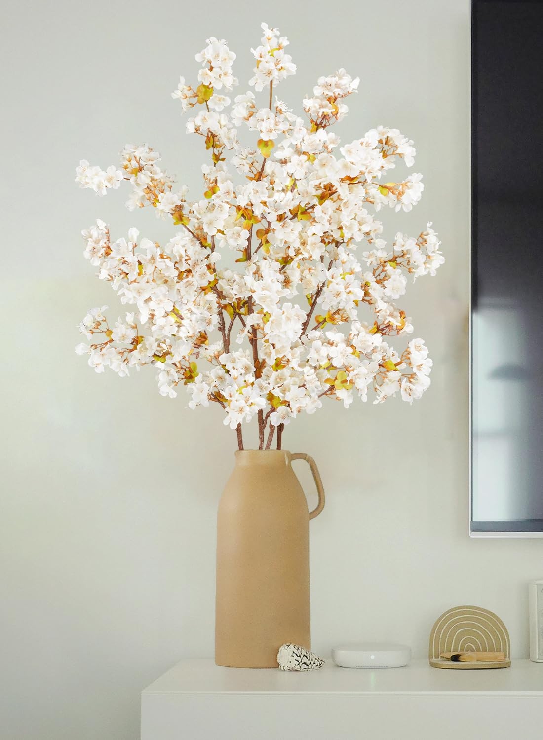 4 Pieces White Cherry Blossom Branches, 39.3″ Silk Faux Cherry Blossom Flower…