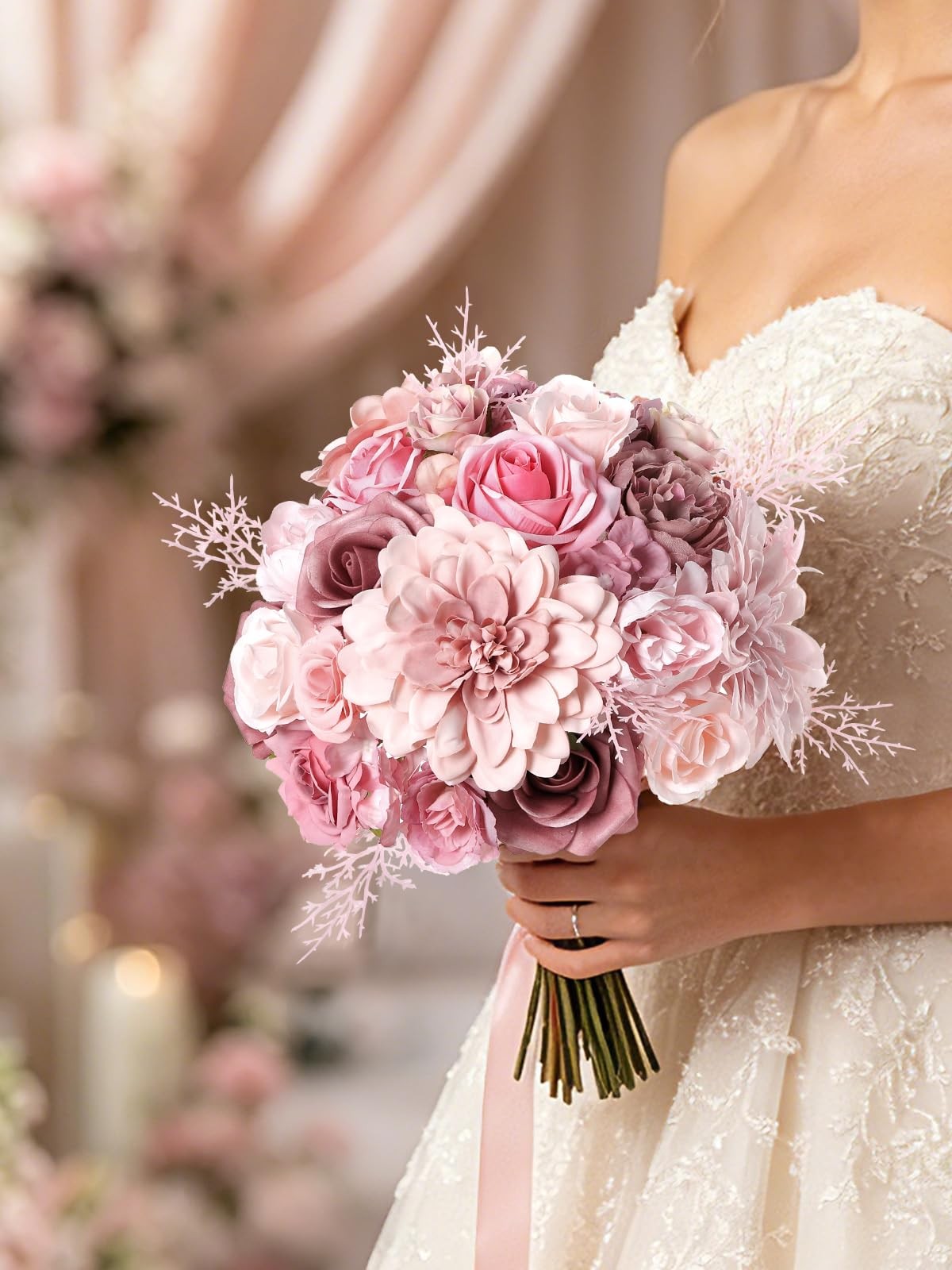 Artificial Flowers Combo Set Dusty Pink Silk Floral Arrangements for Wedding …