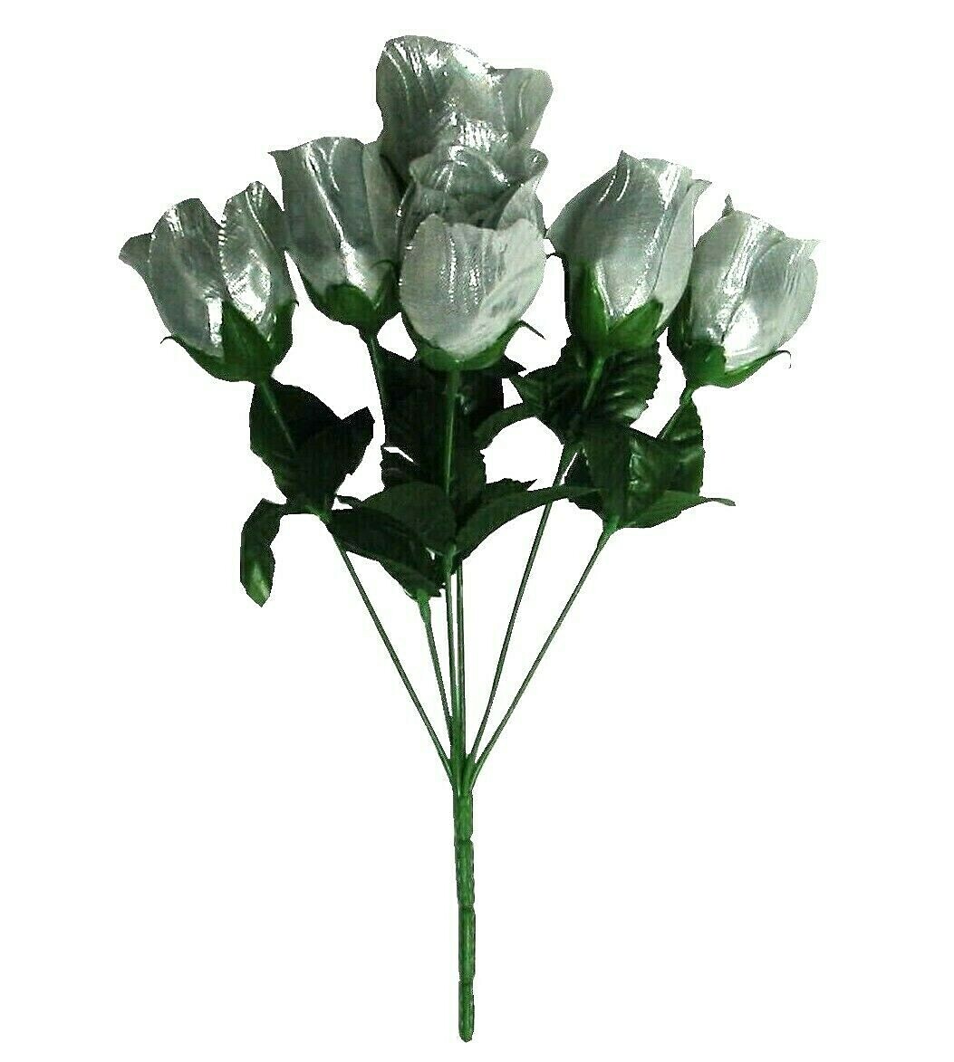 (24-Pack) 144 Metallic Silver Roses Silk Flower 14″ Bush Craft Party Home Decor