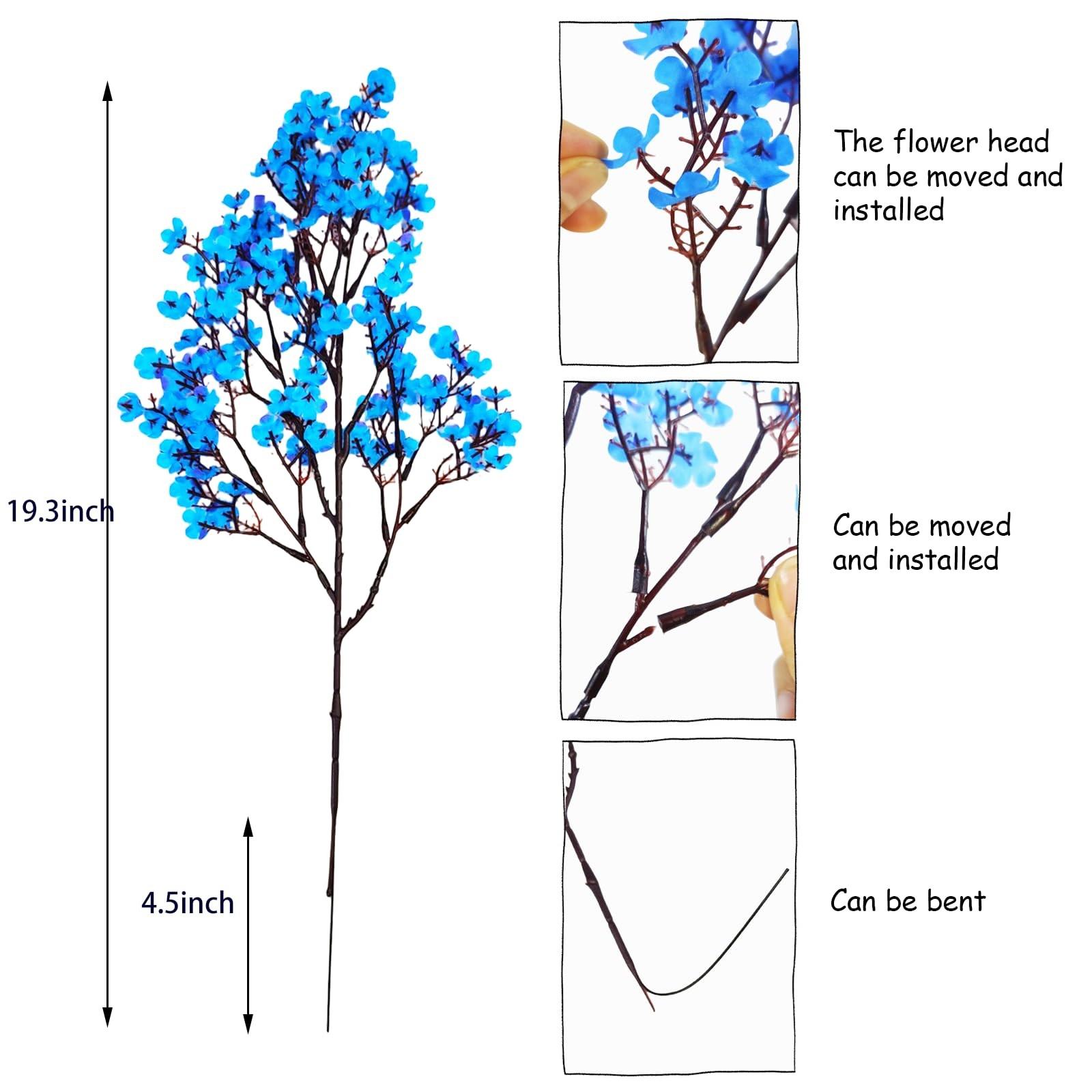 10 PCS Blue Babys Breath Artificial Silk Flowers Gypsophila Wedding Bouquets