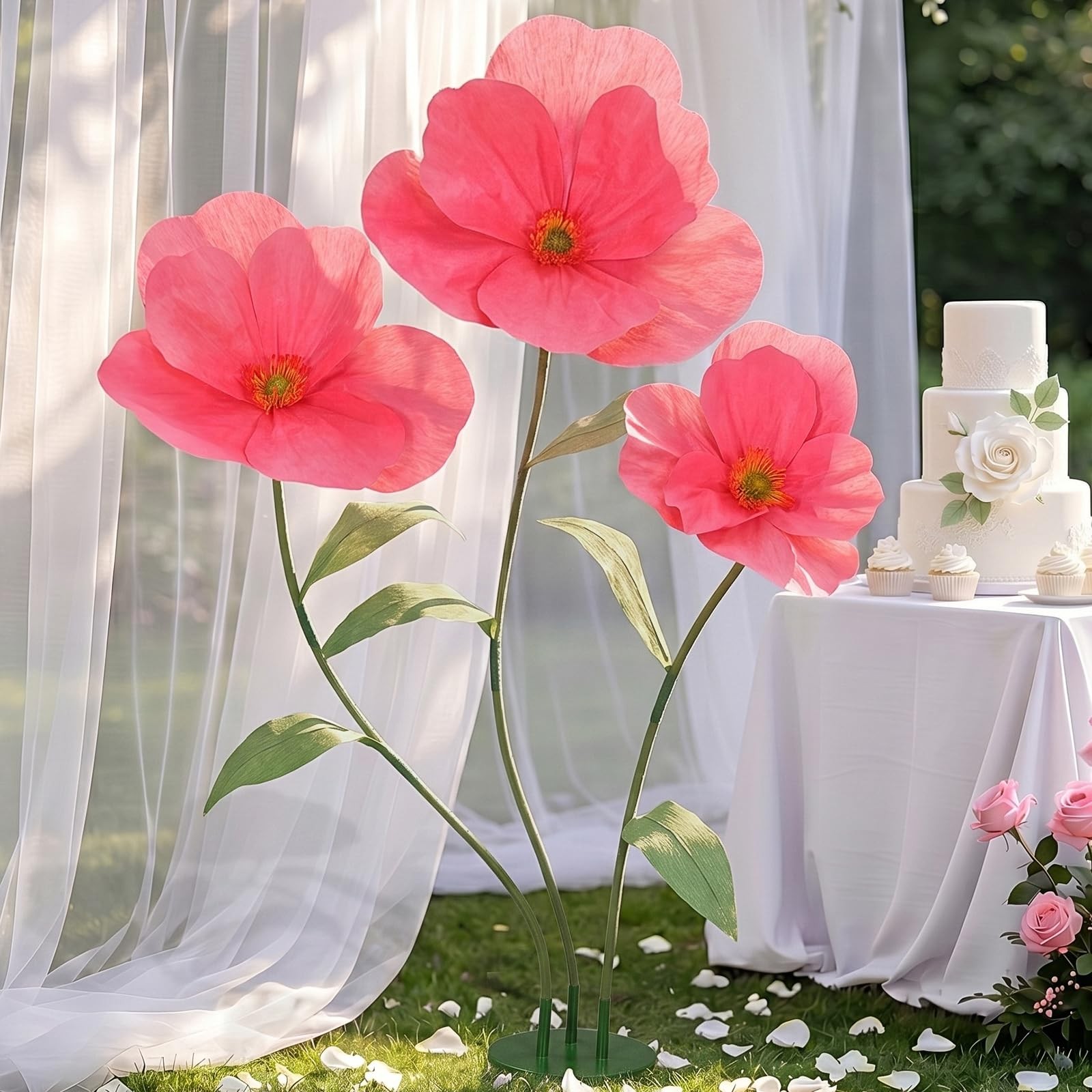 6ft Rose Red Giant Flowers for Decoration with Stand, Large Artificial Poppy,…