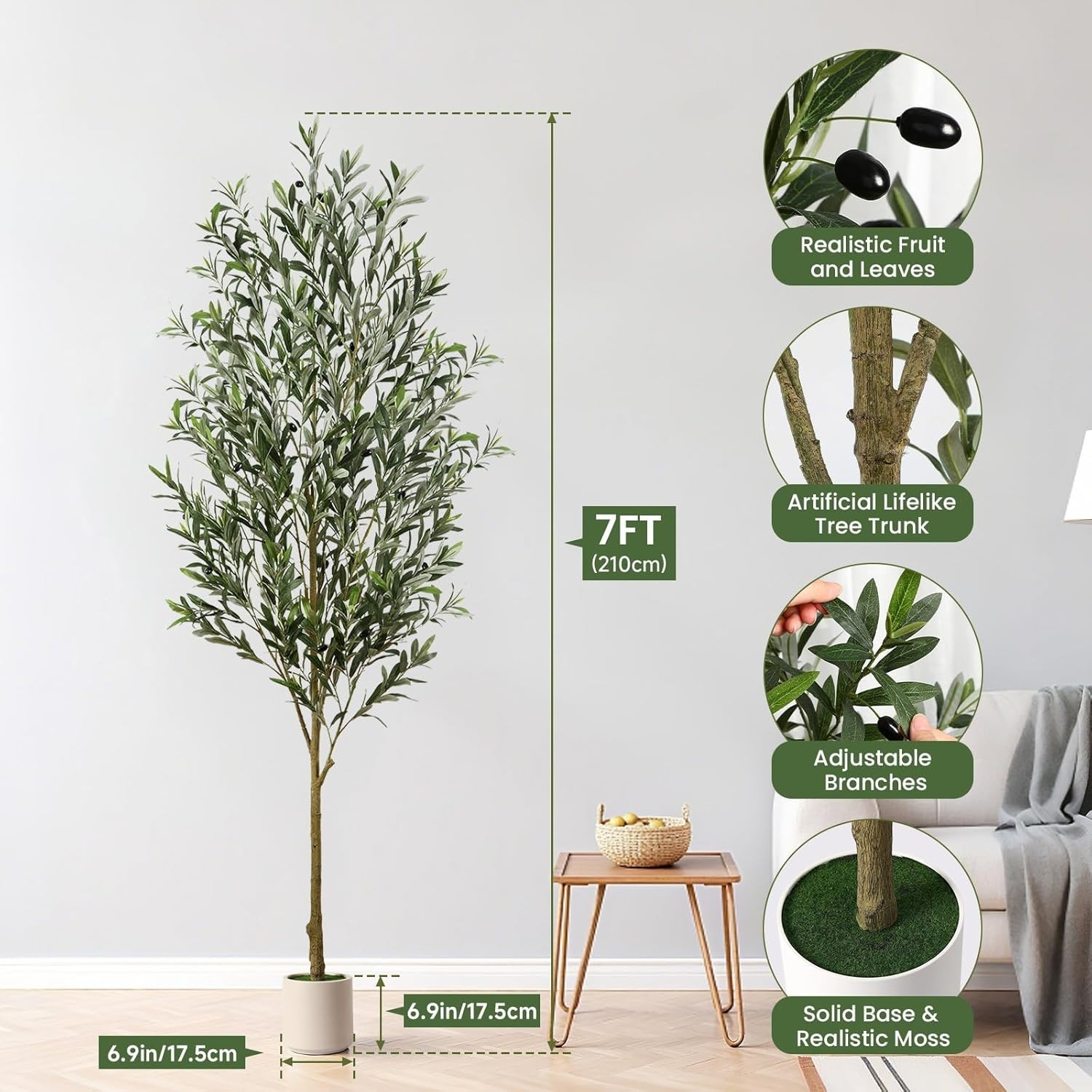 Artificial Olive Tree Potted Fake Plant with Fruits White Planter Home Office