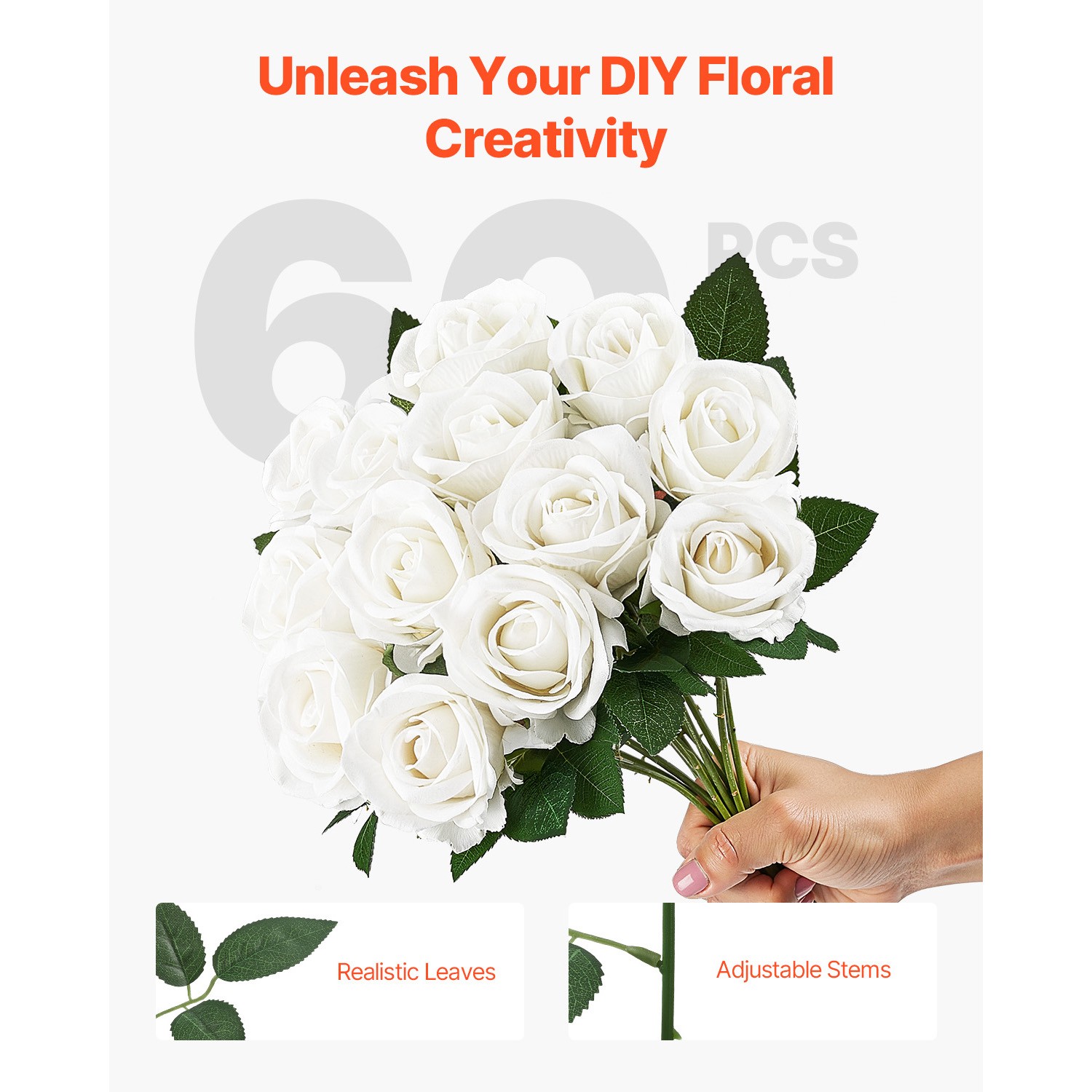 Uimoso 60 Pcs White Roses Artificial Flowers Realistic Bouquet Xmas Home Decor