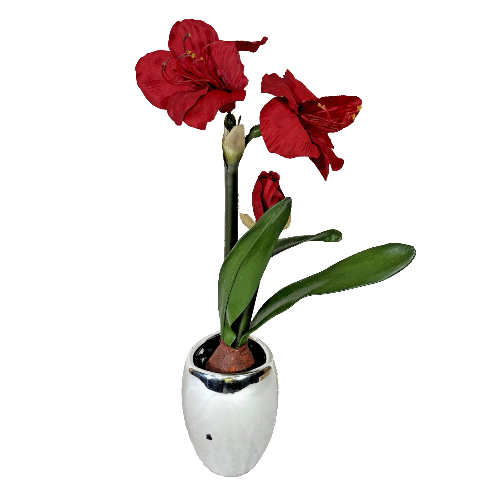 Metallic Chrome Ceramic 7″ Planter Vase w/ Faux Flower Display Floral