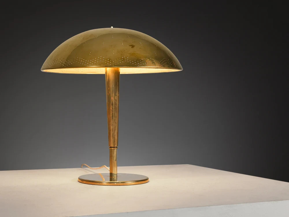 Brass Table Lamp – Mid Century Modern Perforated Dome Shade – Rare Colle