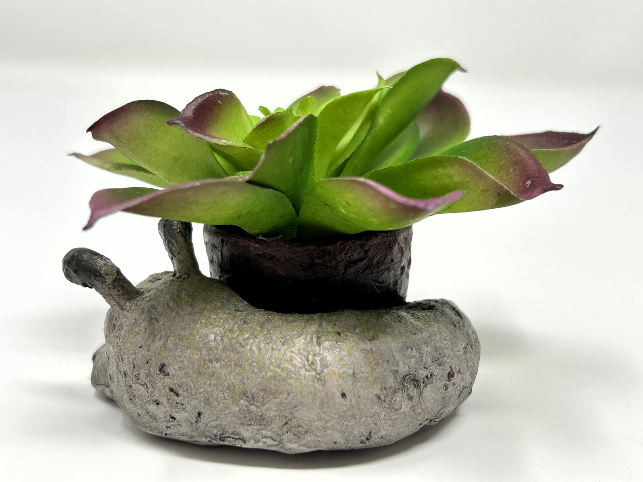 2″ Baby SLEEPING DOG Blob House Mini pot WITH faux PLANT as shown
