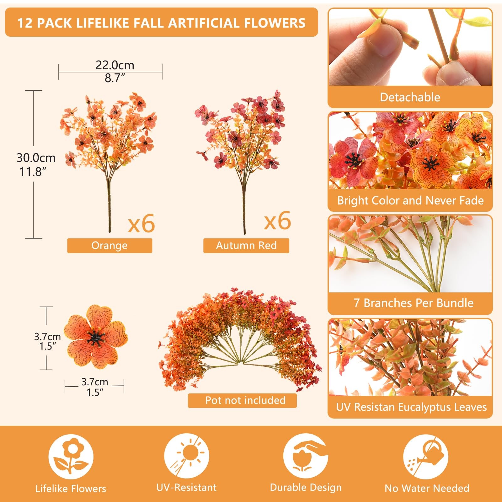Artificial Fall Flowers for Outdoor, 12 Bundles Multicolor Fake Fall Plants …