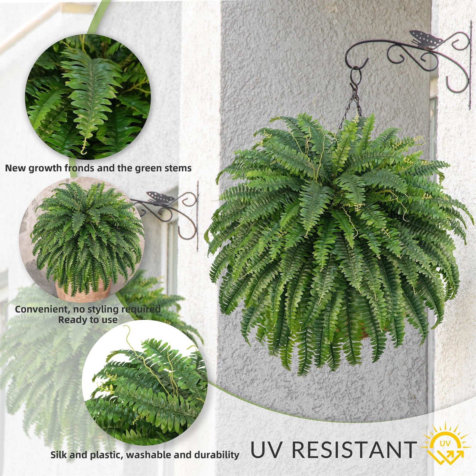 50″ Artificial Boston Ferns, Fake Bush Plants, Large Faux Ferns with 96 Fronds