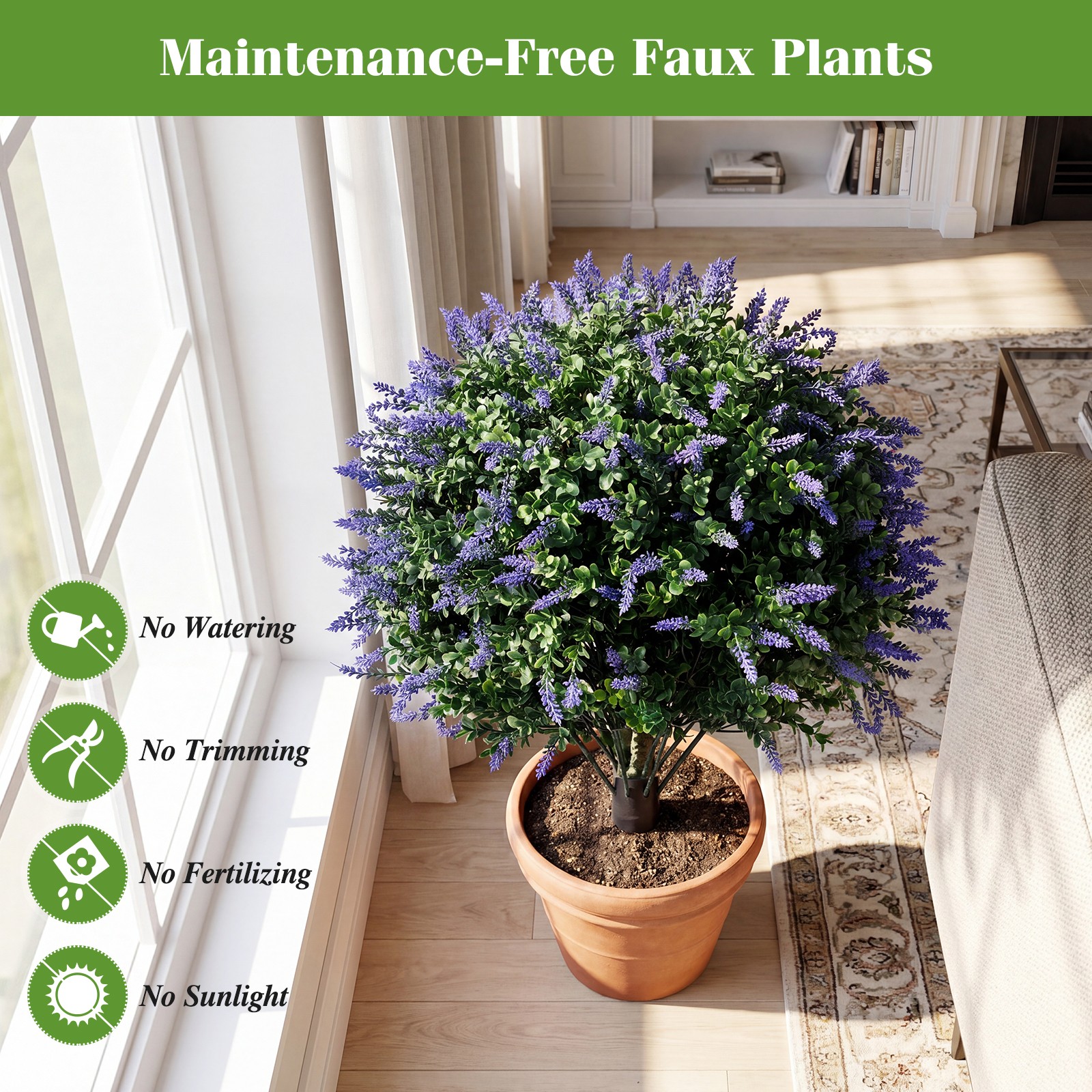 2Pack Artificial Lavender Boxwood Topiary Ball Trees, Faux Floral Shrubs, Patio