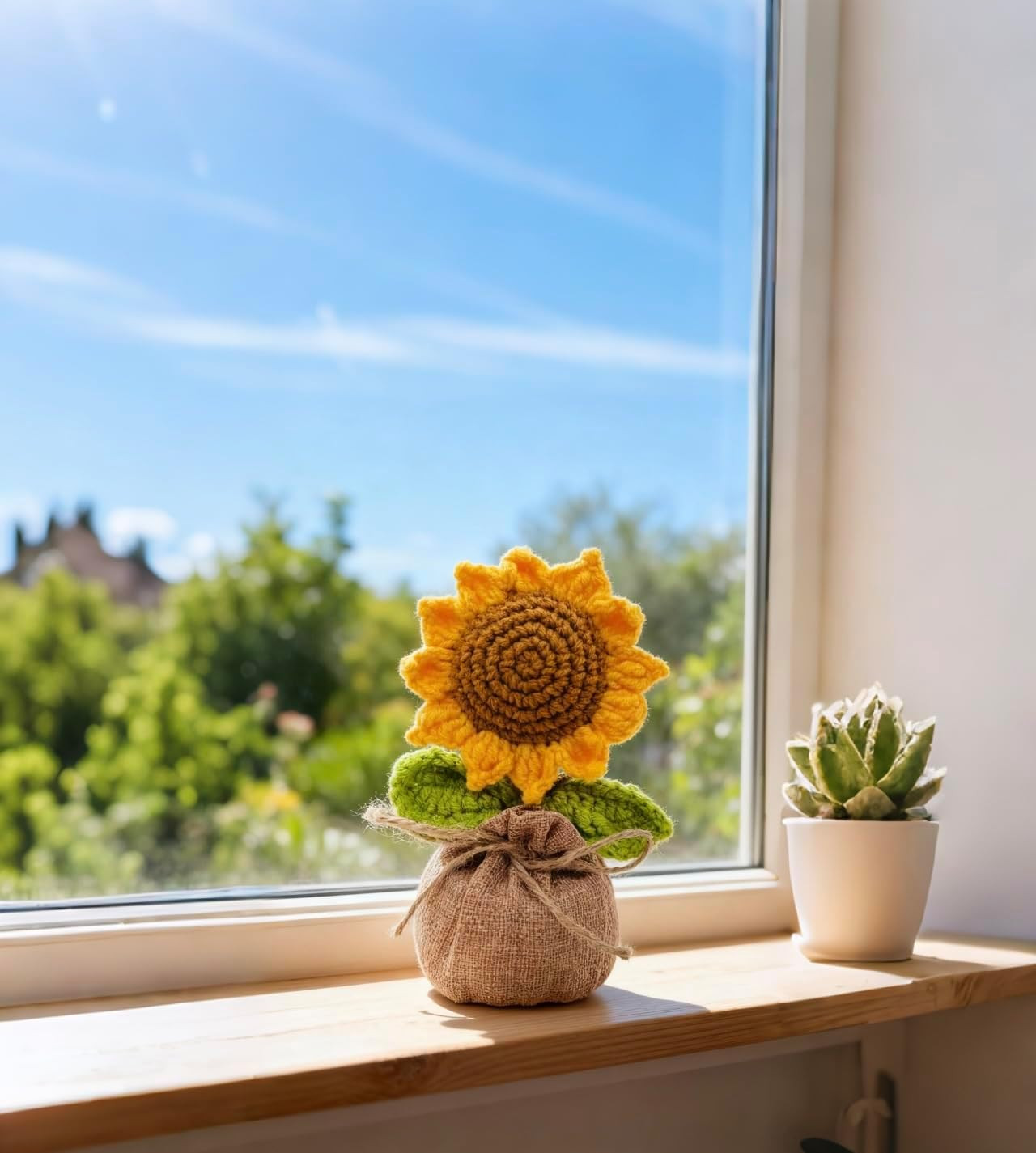 Crochet Sun Flowers Potted Flower, Handmade Knitted Sun Flores Birthday Gifts fo