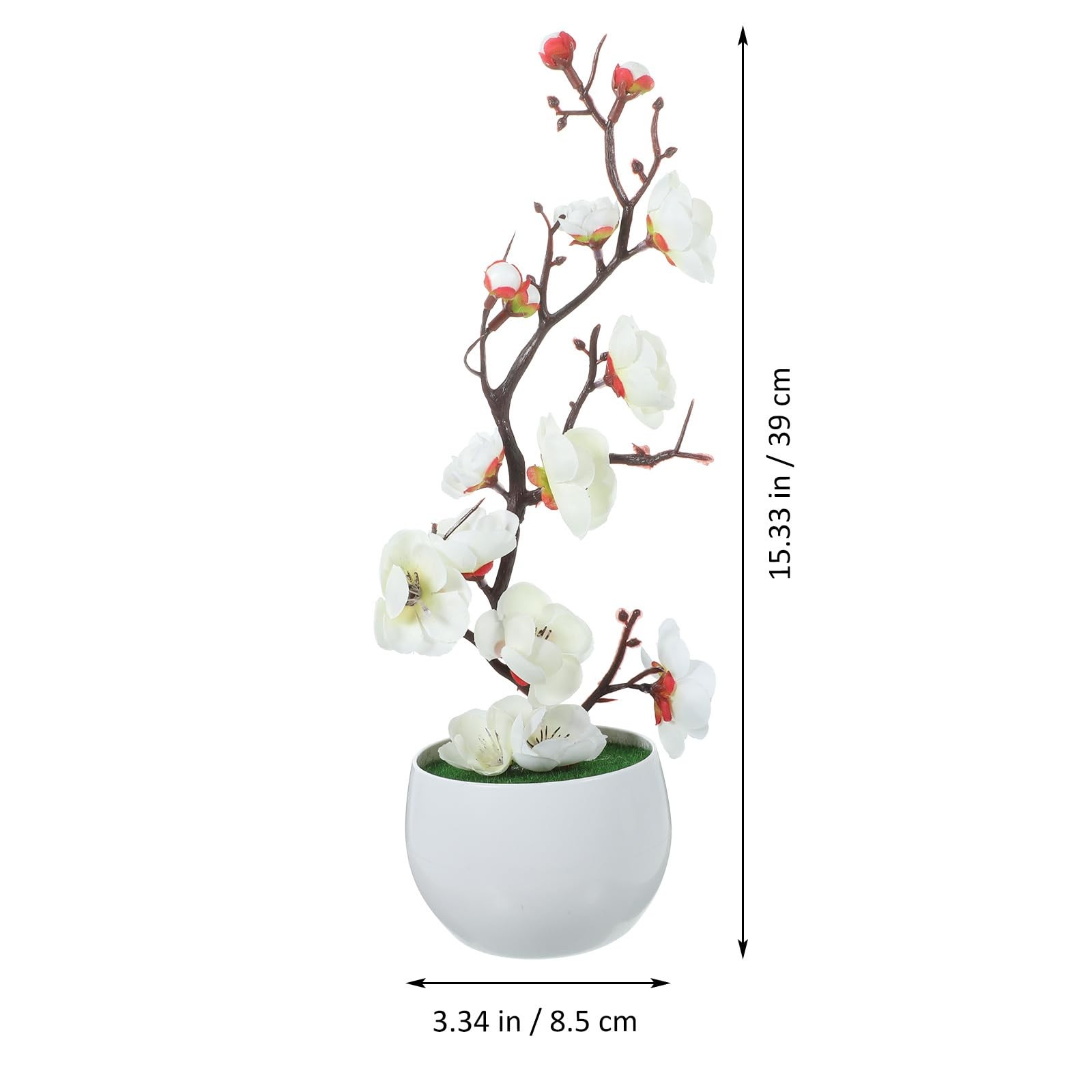 3.35 Inch Simulated Plum Blossom Artificial Potted Flower Faux Bonsai Decor