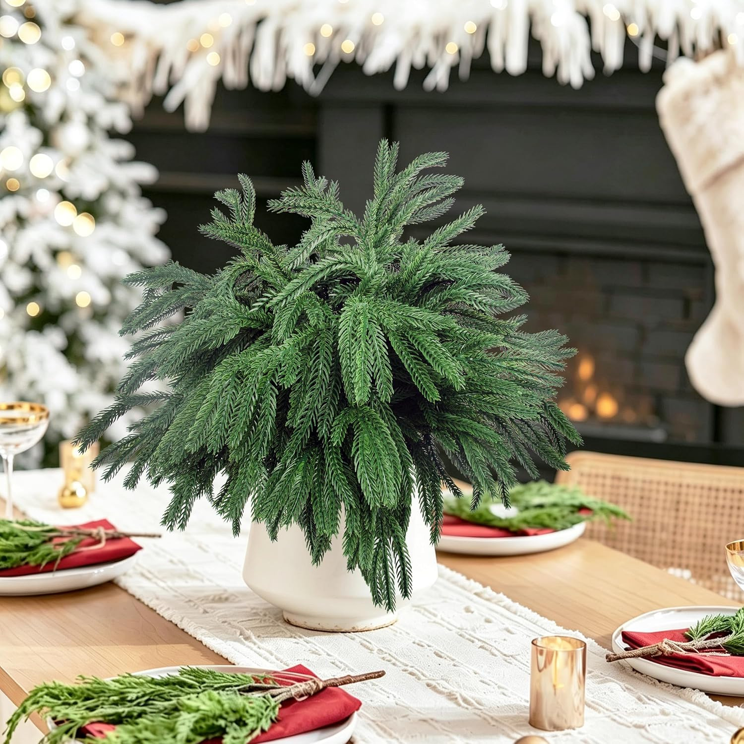 24 Pcs Artificial Norfolk Pine Branches, Faux Norfolk Pine Stems DIY Crafts Faux