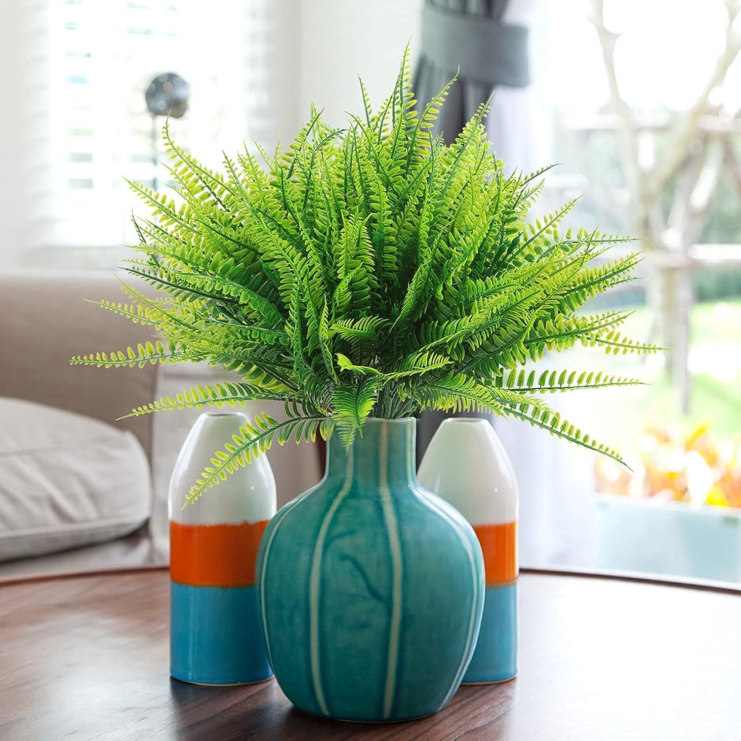 Outdoor Artificial Boston Fern Plants Bushes 20Packs Faux Plants Shrubs Greenery