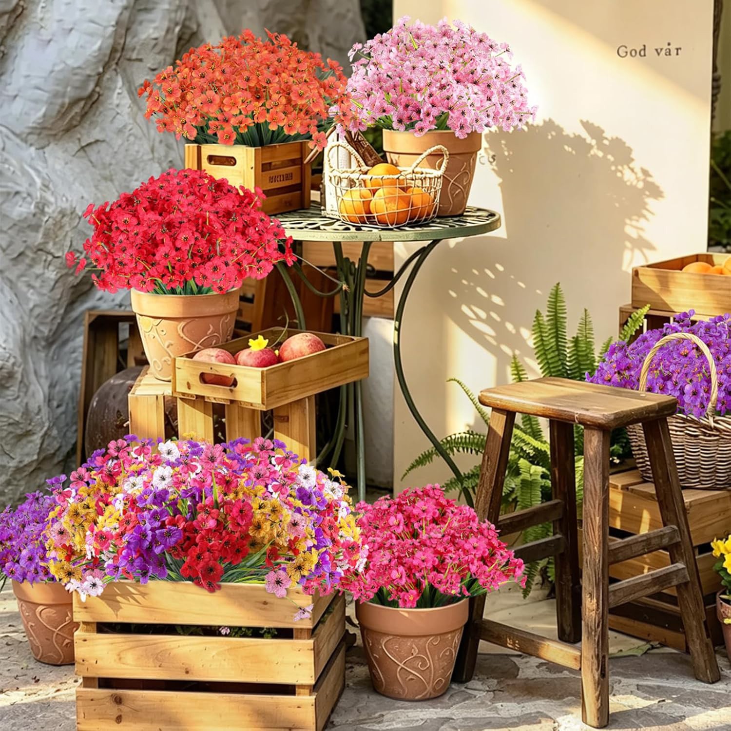 Artificial Flowers for Outdoors 12 Bundles Realistic Faux Plants UV Resistant Fa