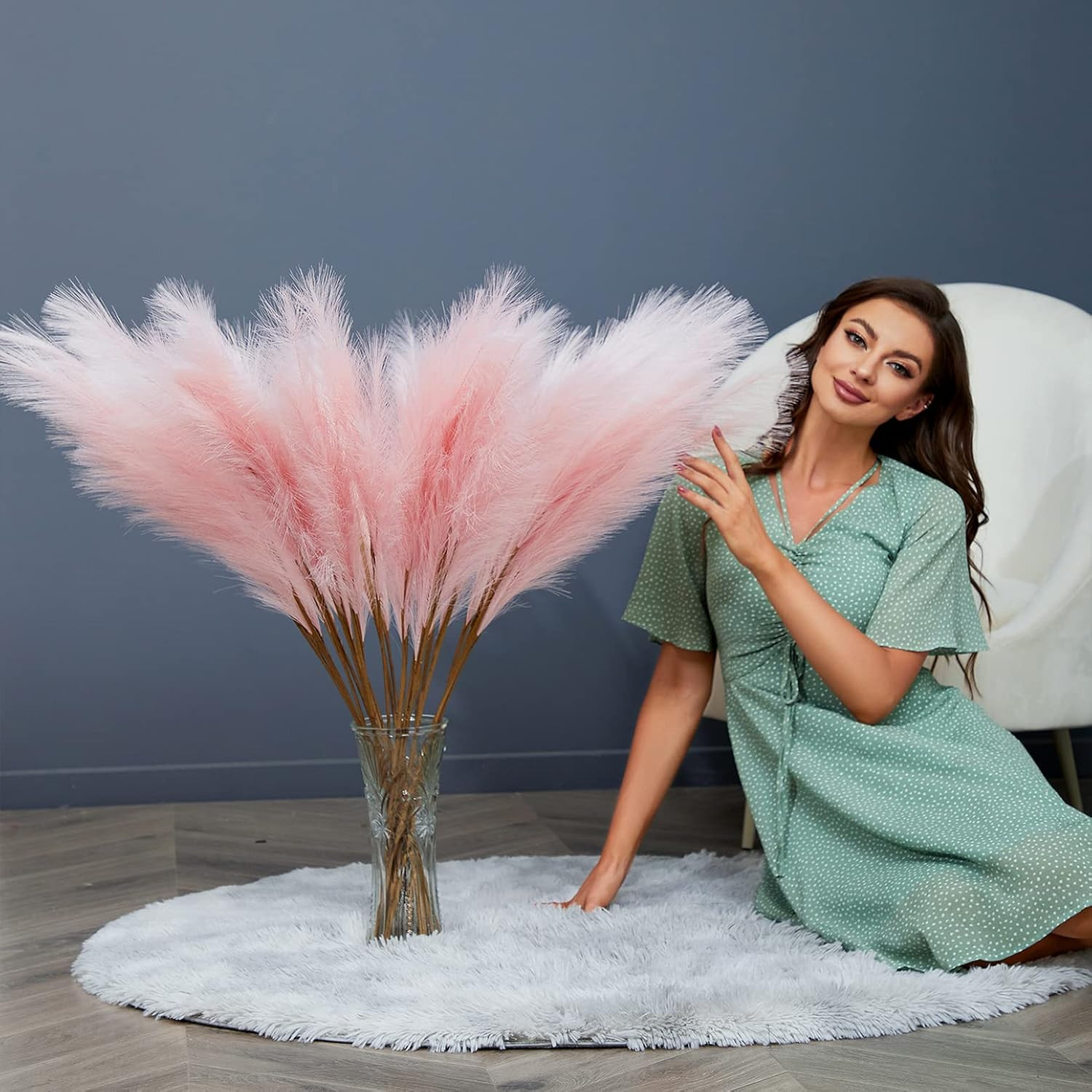 8 PCS Faux Pampas Grass Decor 38″/3.1FT Tall Fake Pompas Floral Large Artificial