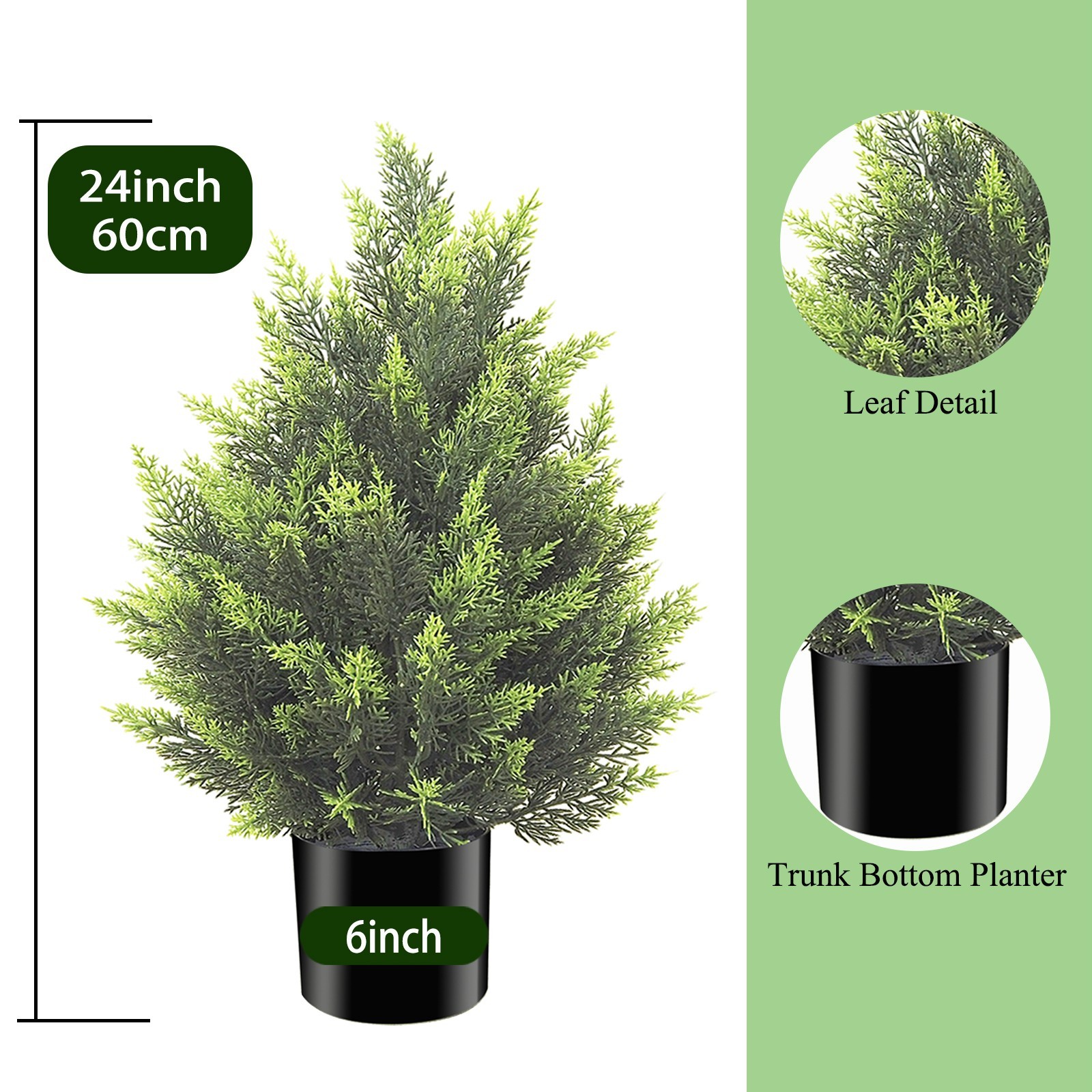 Lifelike 60 cm Artificial Cypress Tree 2 Pack Home Front Door Landscape Greenery