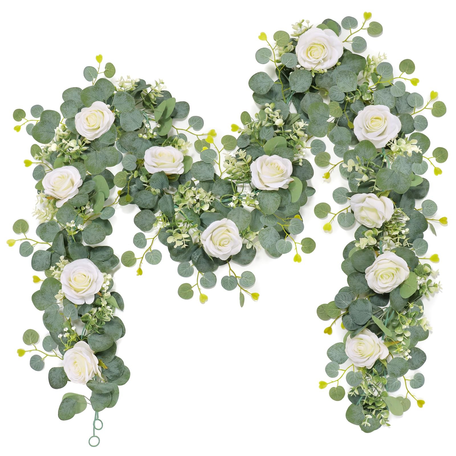 2Pcs(13 Ft) Artificial Eucalyptus Flower Garland with White Rose Flowers,Faux…