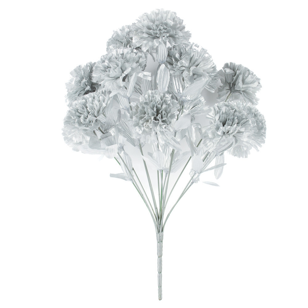 16″ Metallic Silver Artificial Carnation Floral Bush