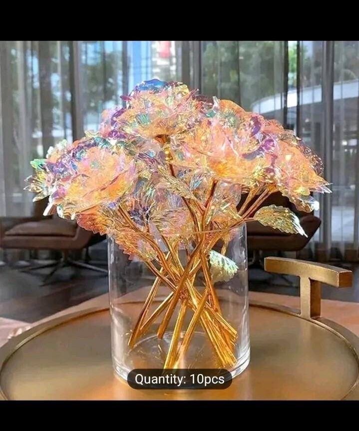 10 X Galaxy Artificial Rose Flower Gift Gold Foil Rose Imitation 24K